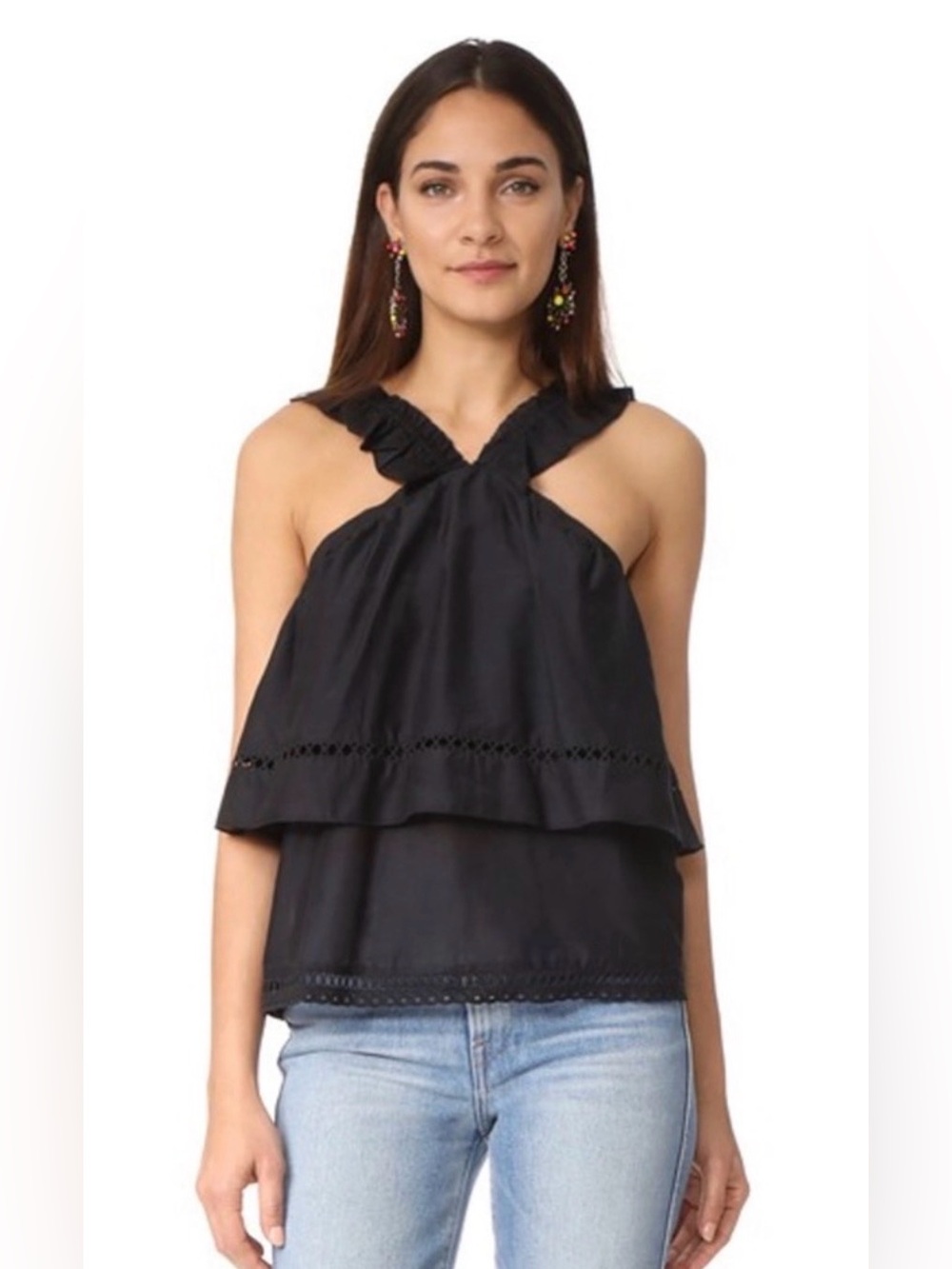 Ella Moss Black Ruffled Halter Camisole